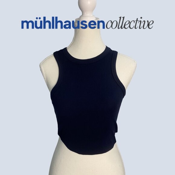 NWT Ribbed Navy Crop Tank Top Racerback - Picture 3 of 4